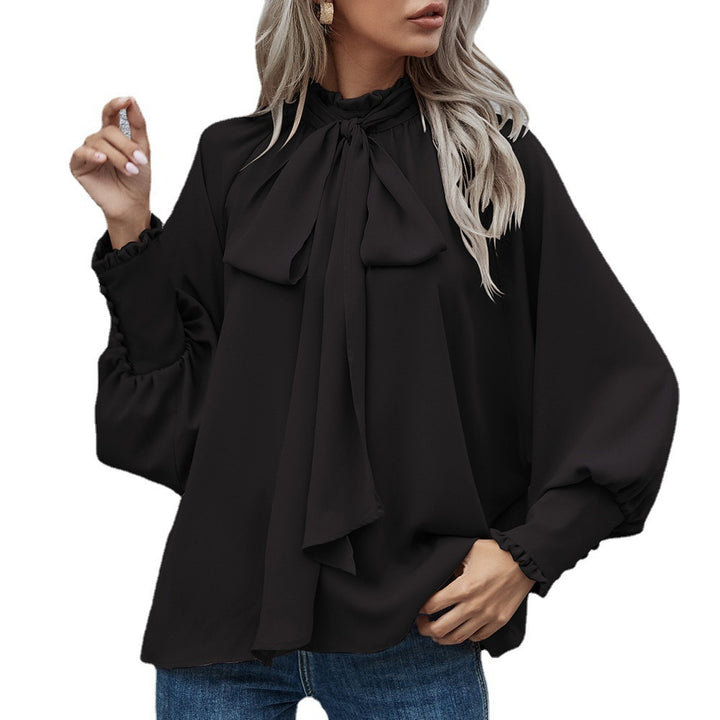 Ladies Elegant blouse with knot and puff sleeves Lune London