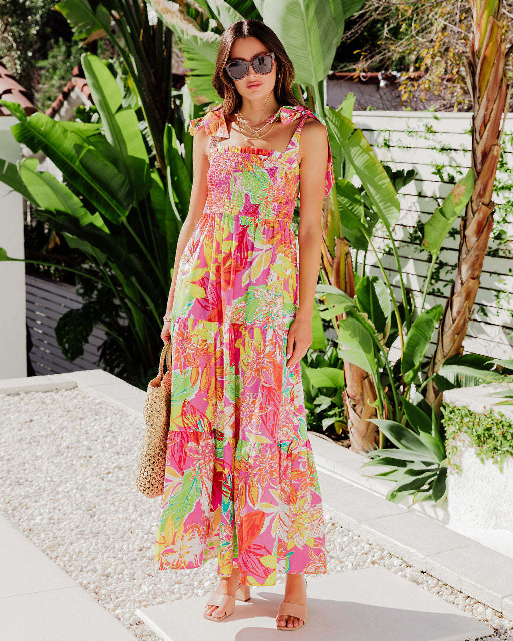 Ladies Tropical Print Maxi Dress Lune London