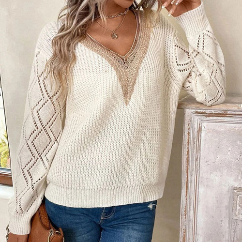 Pull en tricot pour femmes avec col en V et poches plaquées Chic & Stil