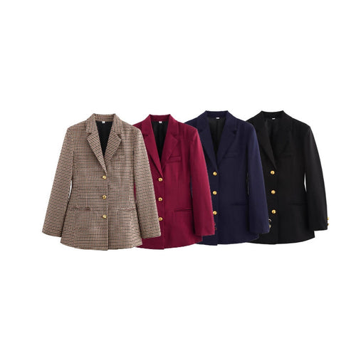 Plaid blazer for women with gold button details Lune London