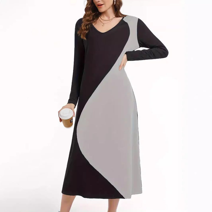 Maxi dress with long sleeves for women with a modern geometric design Lune London