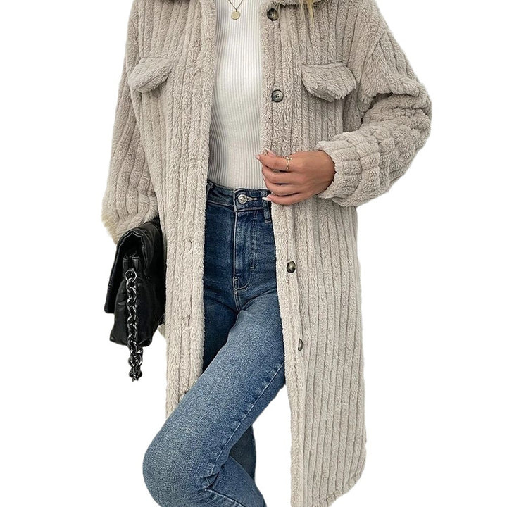 Women fleece sweater - jacket with vertical rib structure and practical pockets Lune London