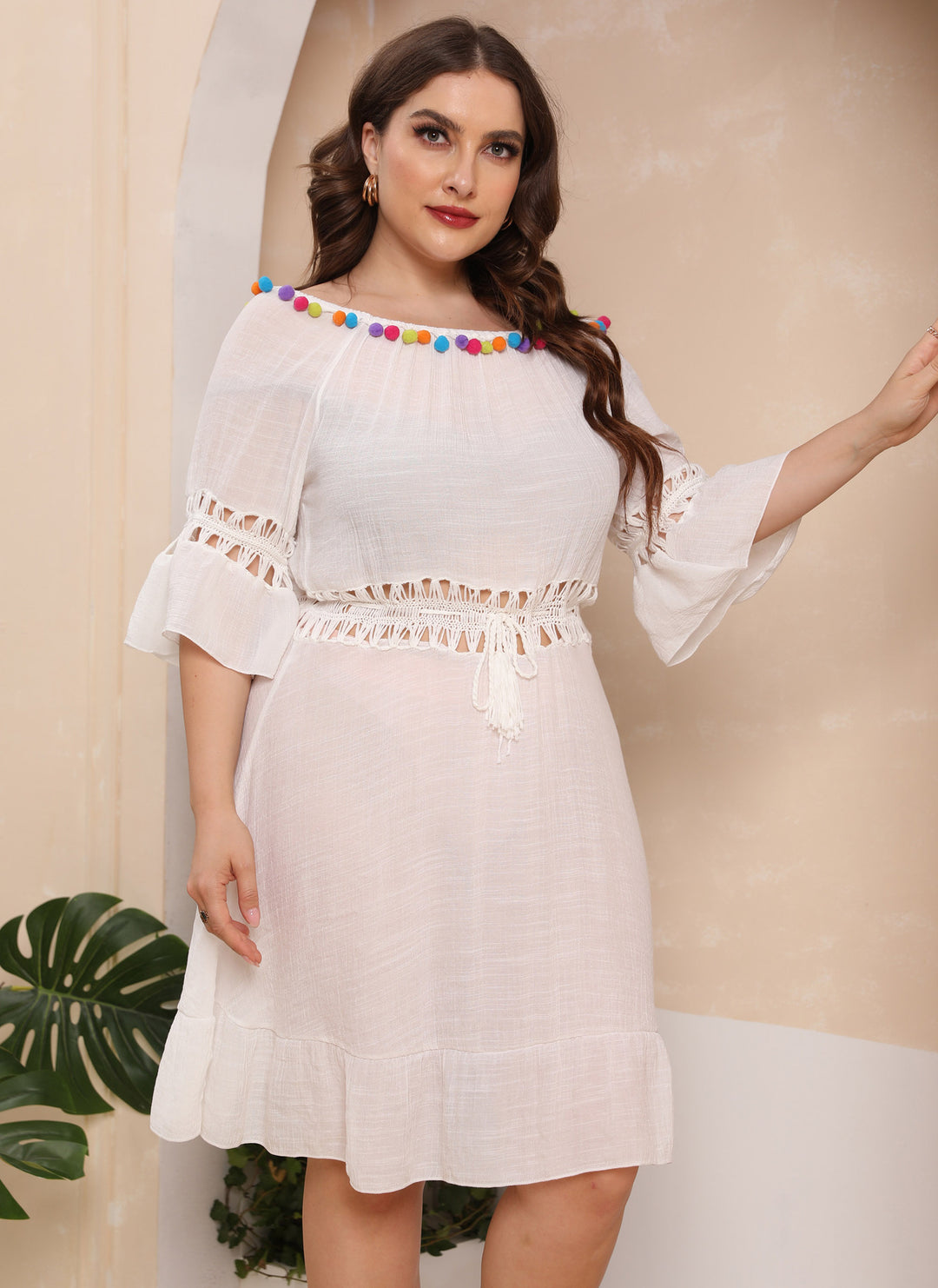 Cut-out beach dress with off-the-shoulder for women Lune London