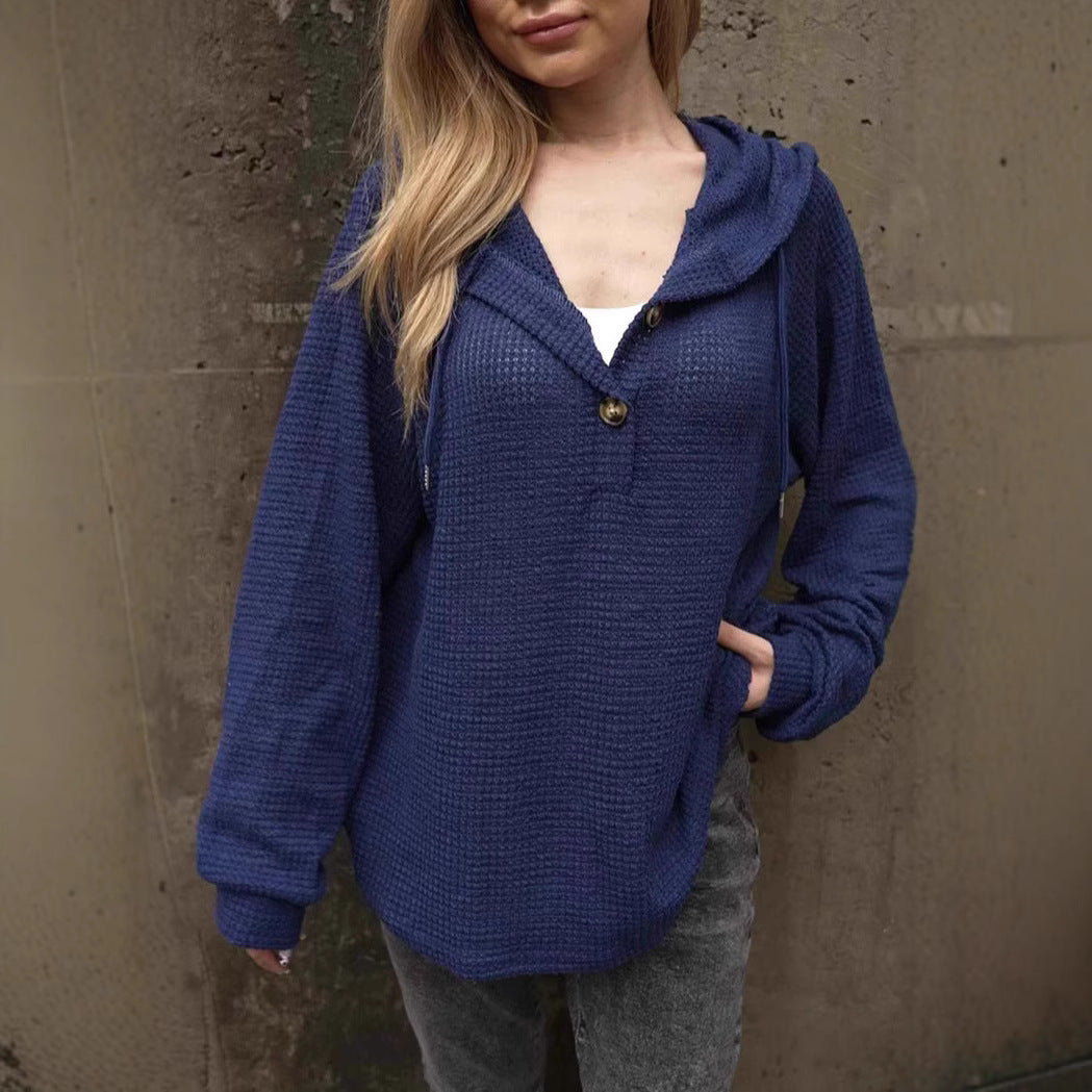 Casual hoodie for women with textured design and button details Lune London