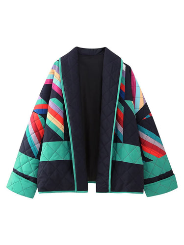 Ladies striped quilted jacket with a loose fit and stylish color play Lune London