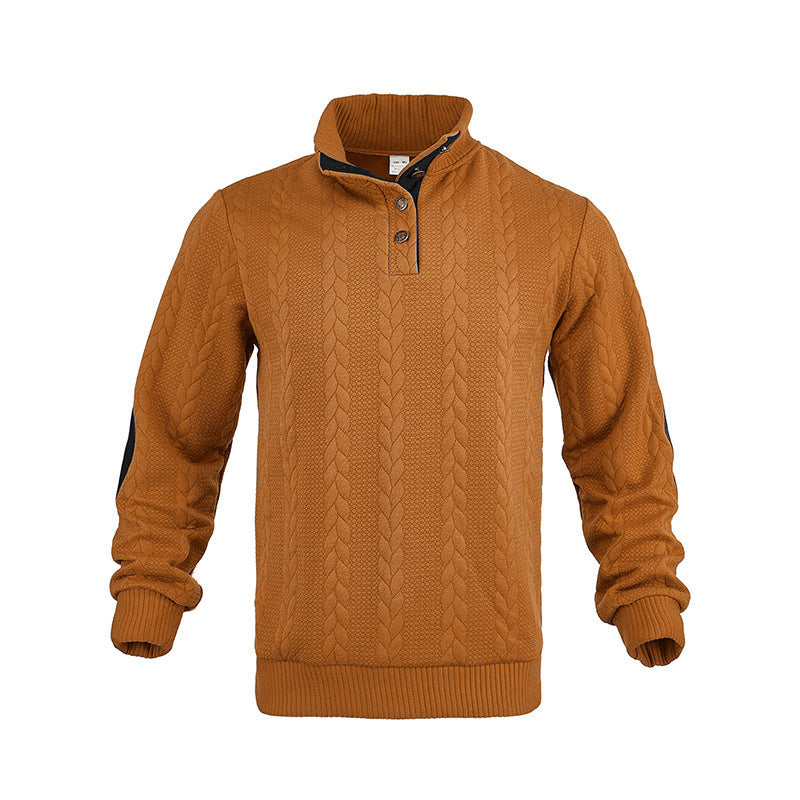 Men's knitted sweater with textured cable pattern and short button details Lune London