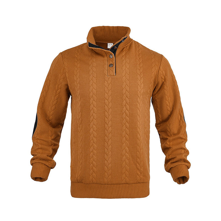 Men's knitted sweater with textured cable pattern and short button details Lune London