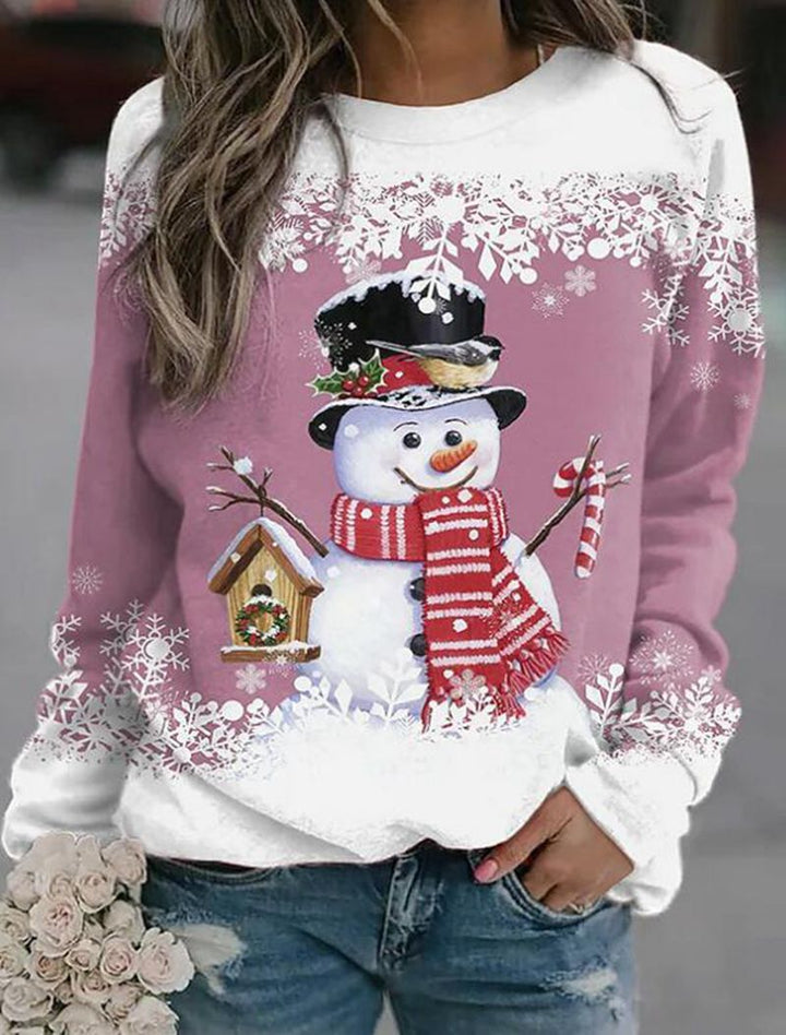 Sweatshirt pour femmes avec motif bonhomme de neige de Noël et manches longues Chic & Stil