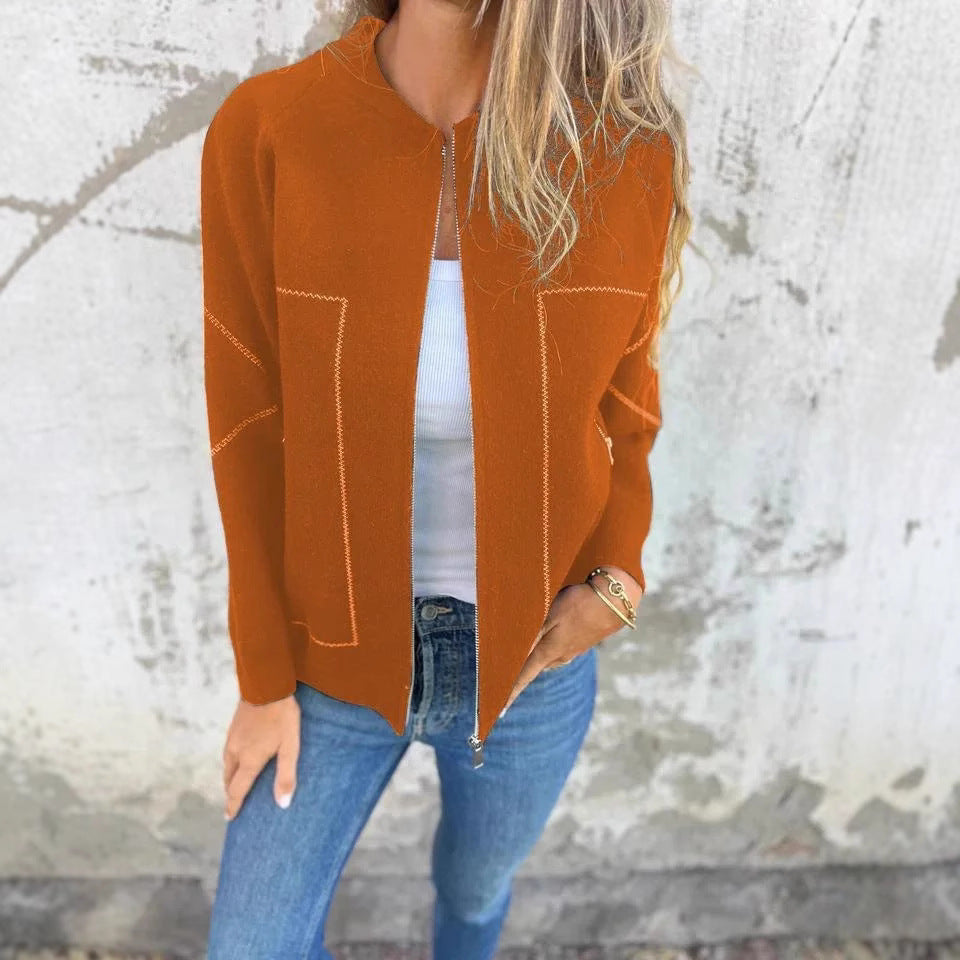 Ladies' knit jacket with stylish zipper details and a fine textured pattern Lune London