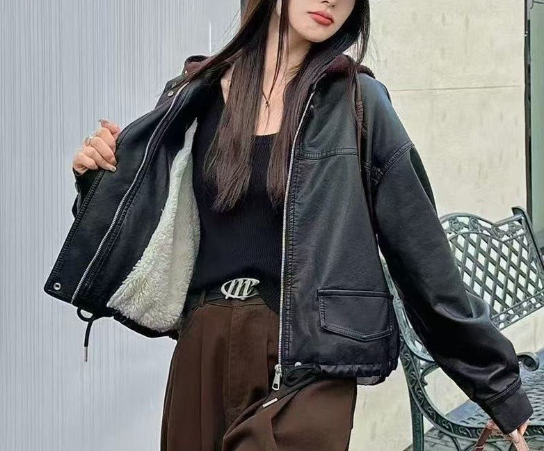 Veste en faux cuir décontractée pour femmes Chic & Stil