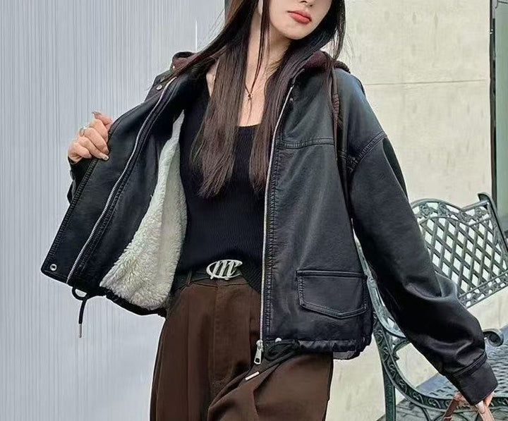 Veste en faux cuir décontractée pour femmes Chic & Stil