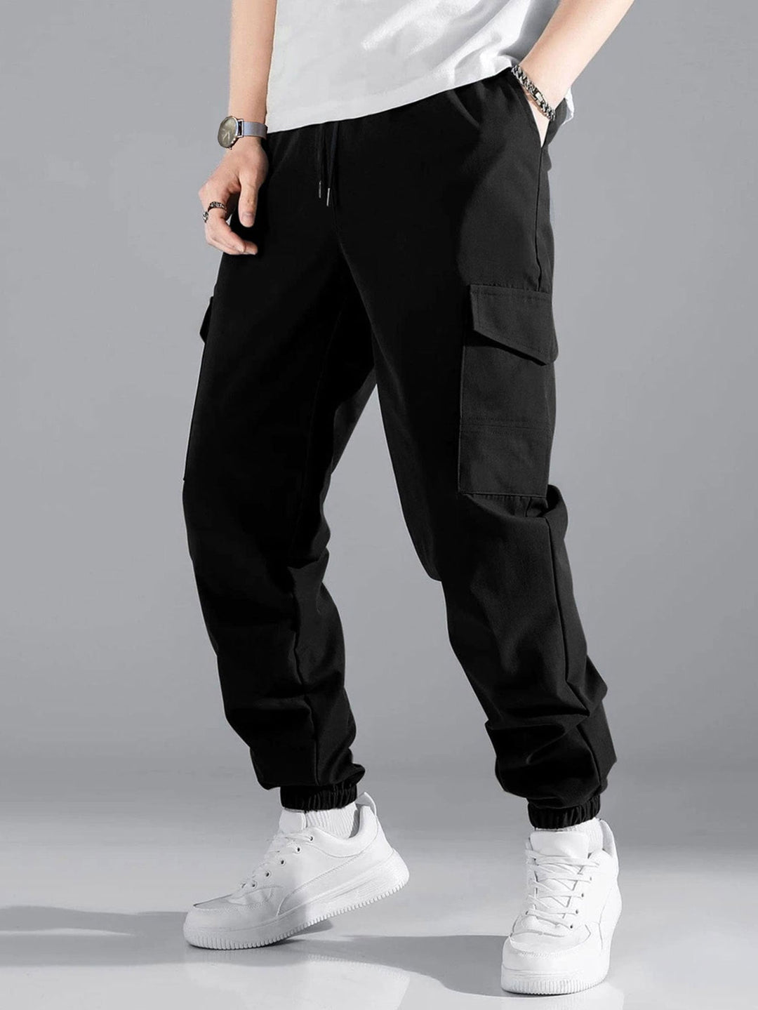 Men's Cargo Pants with Elastic Waistband and Multifunctional Pockets Lune London