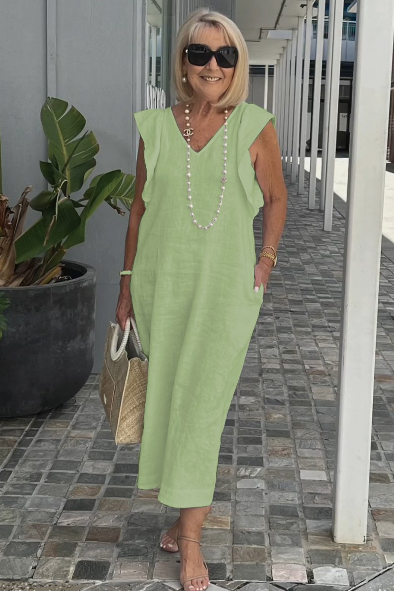 Maxi dress for women with V-neck and raglan sleeves Lune London