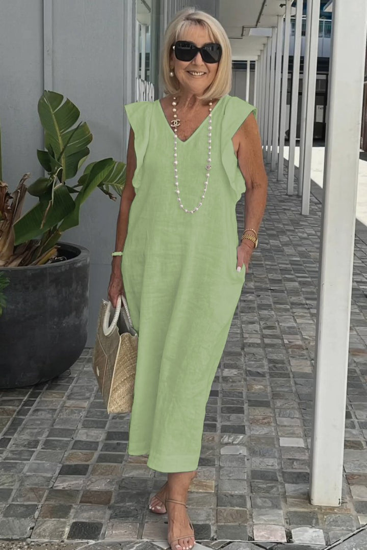 Maxi dress for women with V-neck and raglan sleeves Lune London