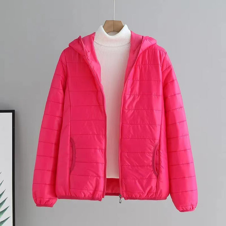 Ladies quilted transitional jacket with practical pockets and hood Lune London