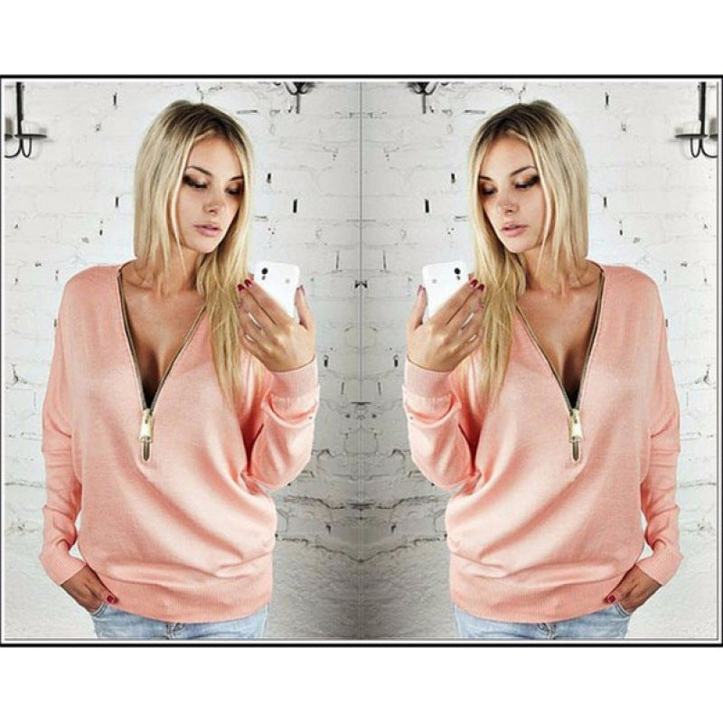 Sweat-shirt femme avec fermeture éclair et décolleté en V généreux Chic & Stil
