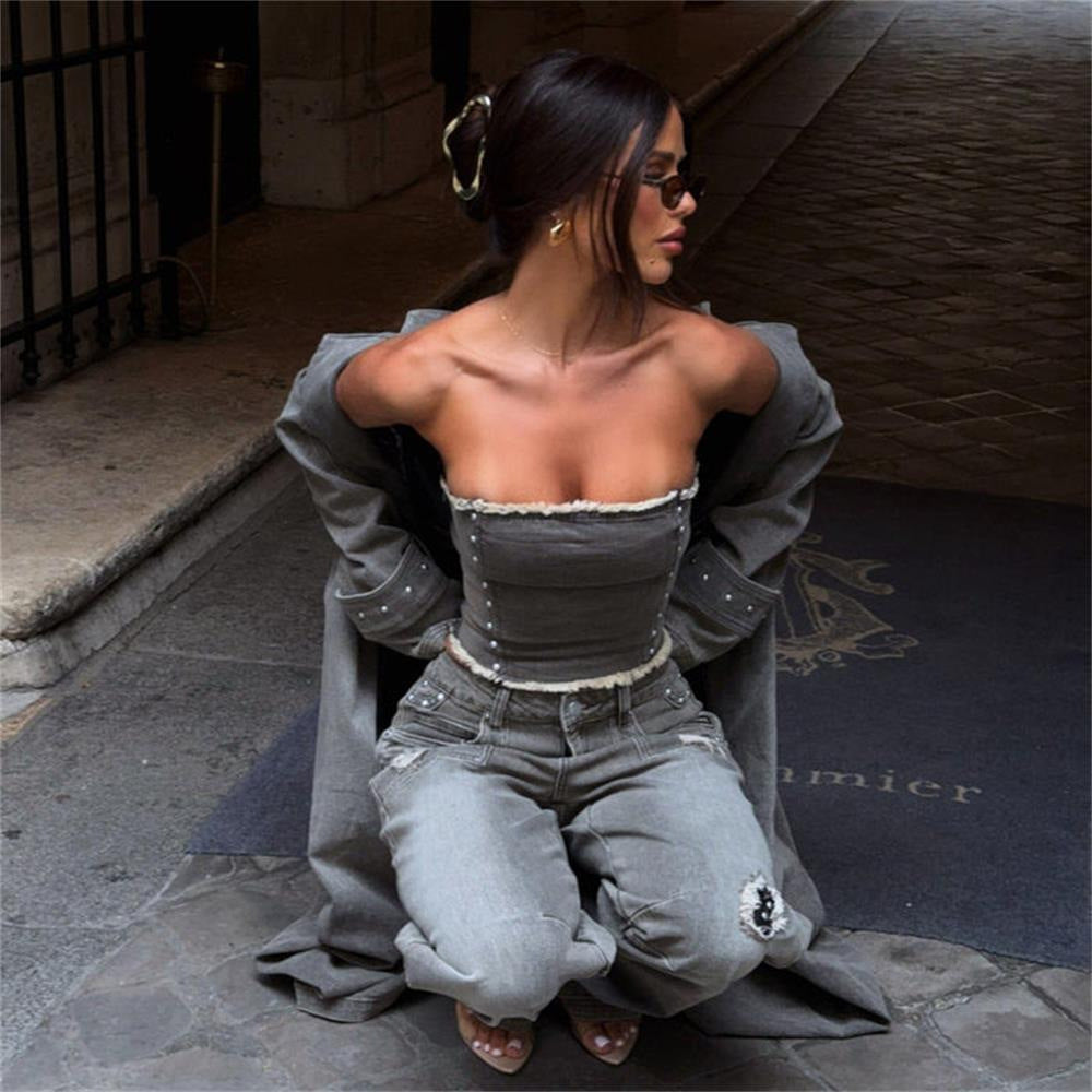Women's Crop-top and wide jeans with decorative accents Lune London