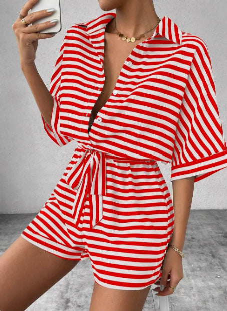 Chic and Style relaxed front tie striped jumpsuit set for women