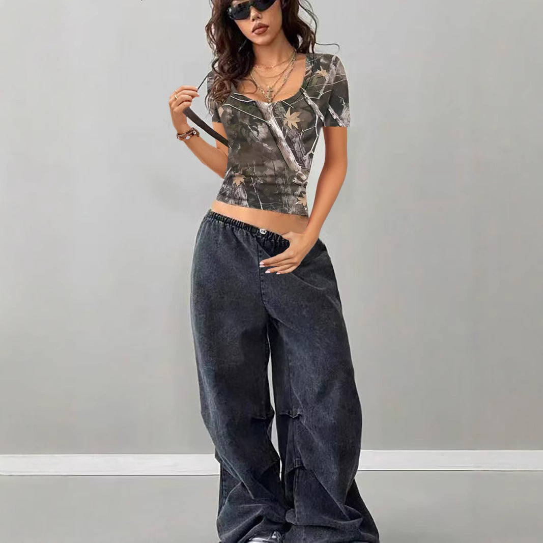 Lune London trendy V neck camo women's T-shirt