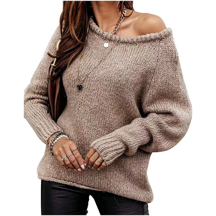 Casual sweater for women with an open shoulder design and soft knit Lune London