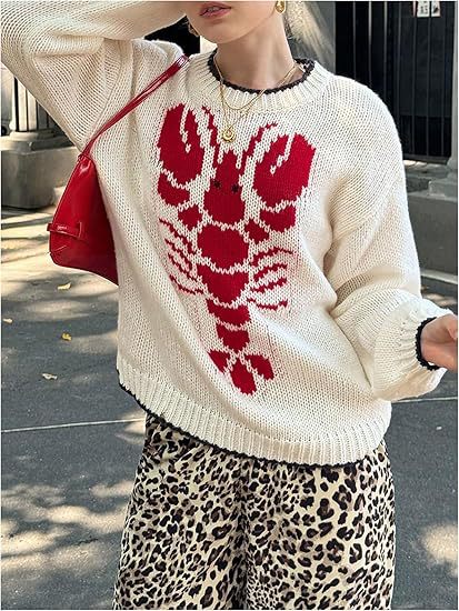 Knitted sweater for women with a unique lobster pattern and a casual cut Lune London