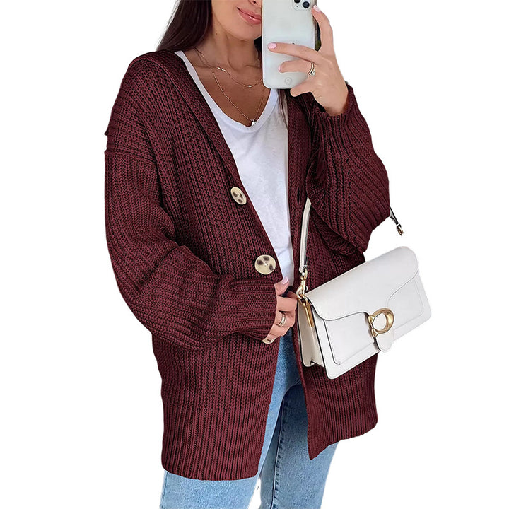 Thick knit jacket for women with an oversized fit and stylish wooden buttons Lune London