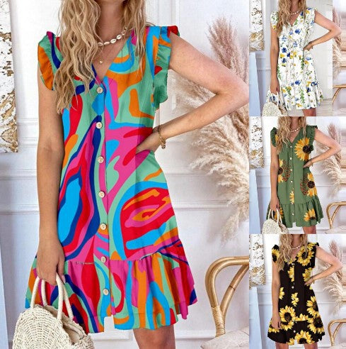 Casual summer button dress for women with flared sleeves Lune London