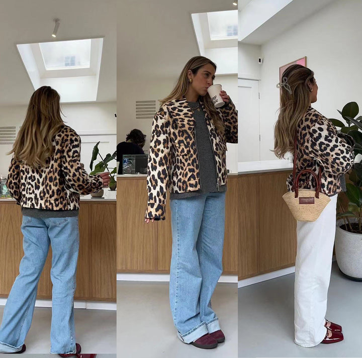 Veste courte léopard femme au style urbain avec poches pratiques Chic & Stil