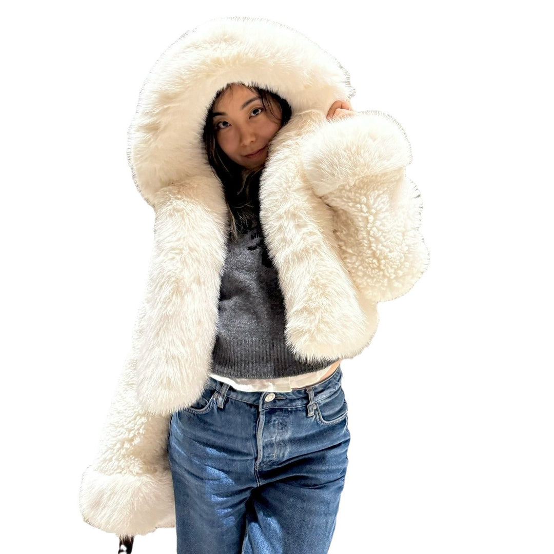 Faux fur jacket for women with a luxurious hood design Lune London