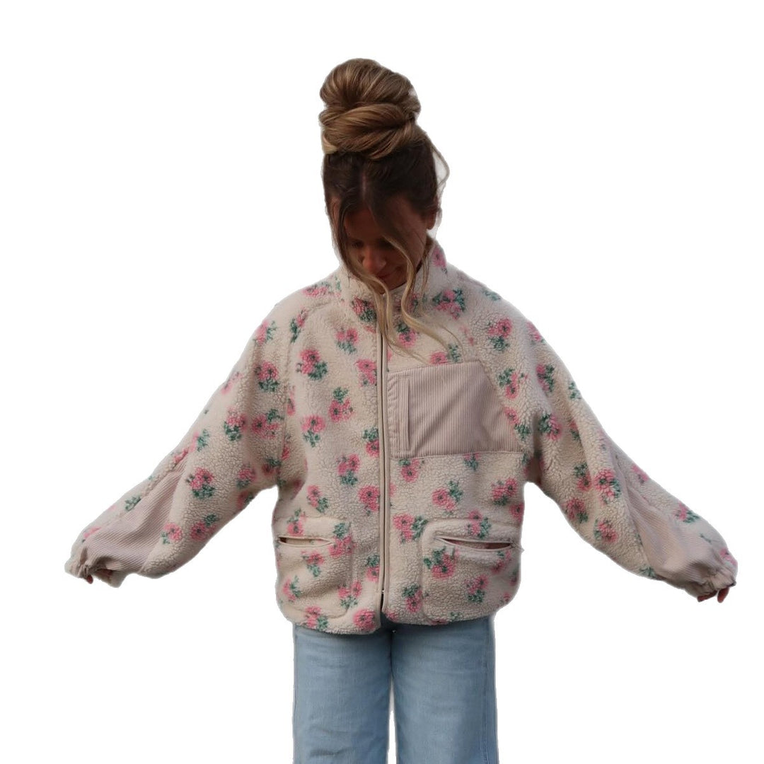 Trendy women's teddy jackets with eye-catching floral appliques Lune London