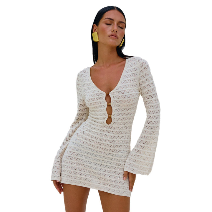Fitted mini dress for women with plunging neckline and flared sleeves Lune London