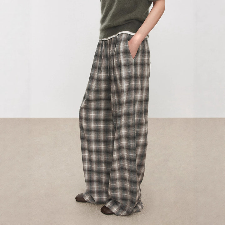 Pantalons à carreaux amples pour femmes avec taille élastique Chic & Stil