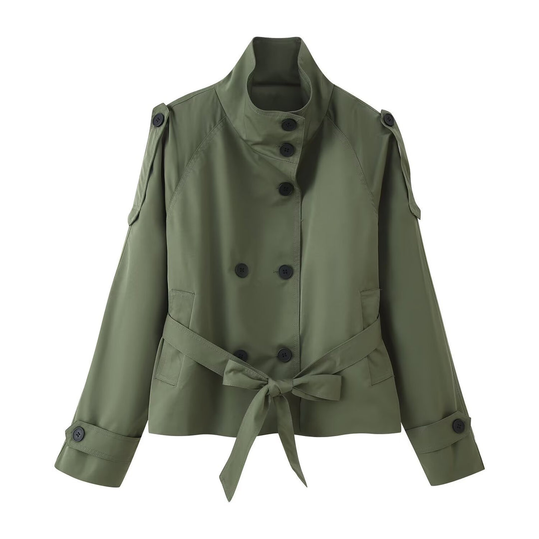 Trendy women's transition jacket with adjustable belt and practical pockets Lune London