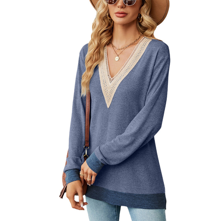 Viscose sweater for women with a playful V-neckline and delicate crochet accents Lune London