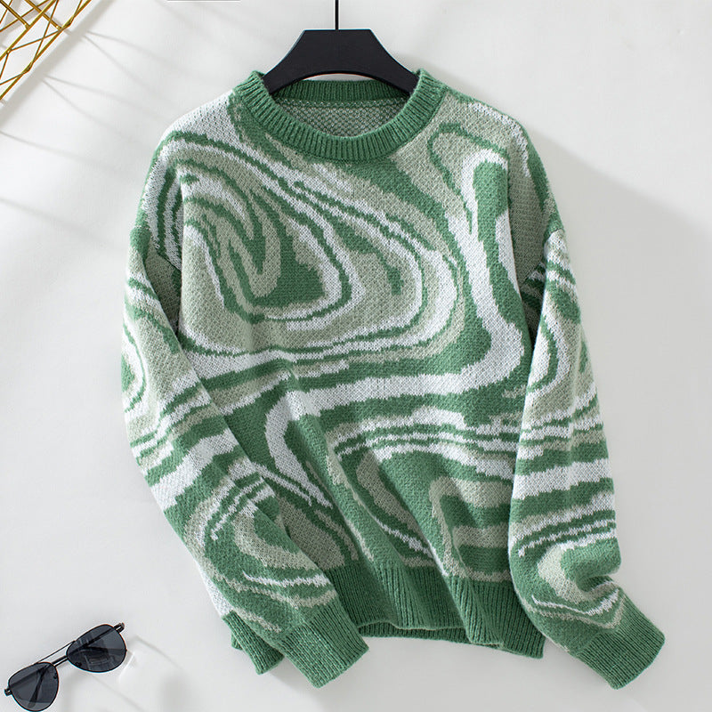 Knitted patterned sweater for women with a modern wave pattern and a round neck Lune London