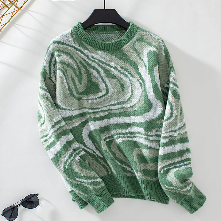 Knitted patterned sweater for women with a modern wave pattern and a round neck Lune London