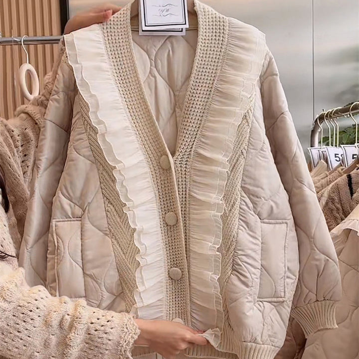 Ladies down jacket with ruffle details and pockets Lune London