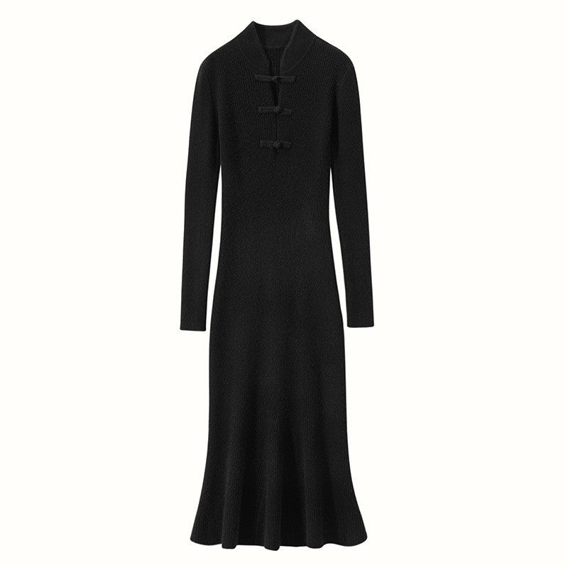 Robe tricotée pour femmes avec élégant plastron à boutons et manches longues Chic & Stil