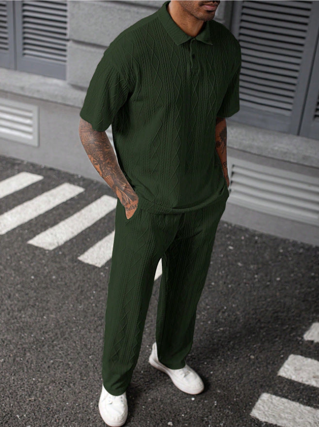 Men's Comfortable Cable Knit Polo Set and Pants Lune London
