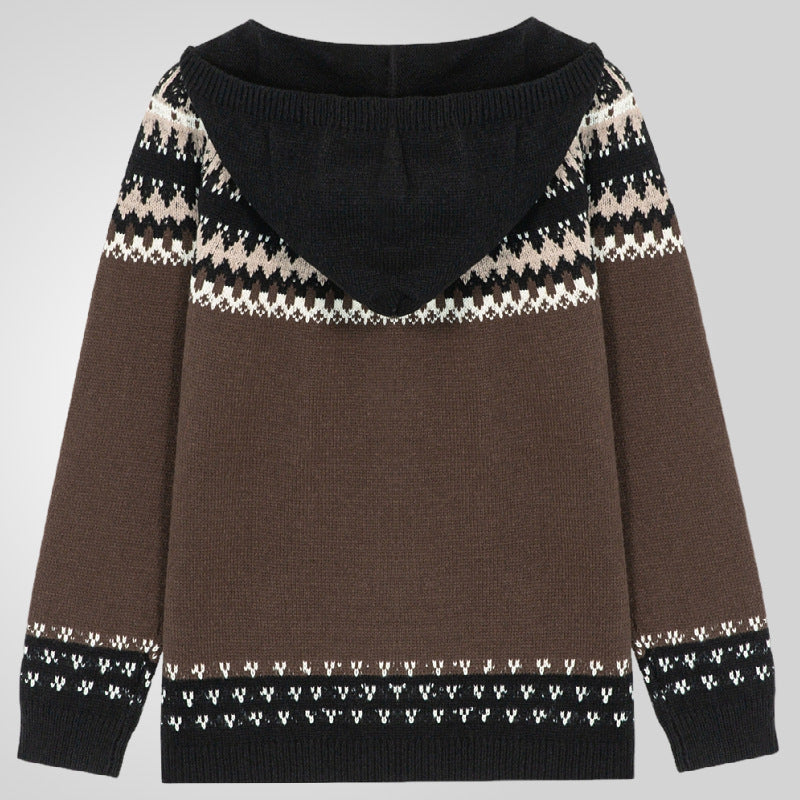 Men's knitted jacket with traditional Norwegian pattern and hood Lune London