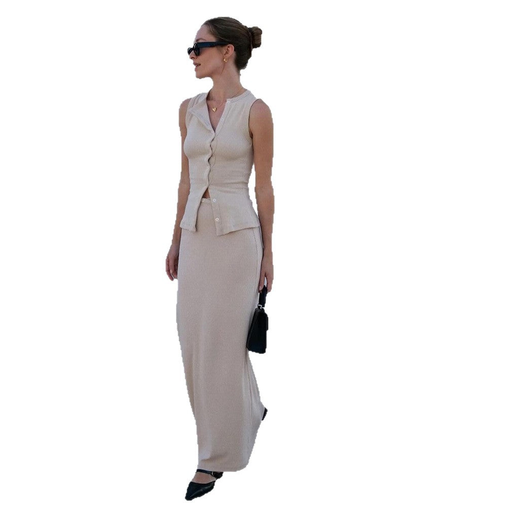 Maxi dress for women with button placket and elegant cut Lune London