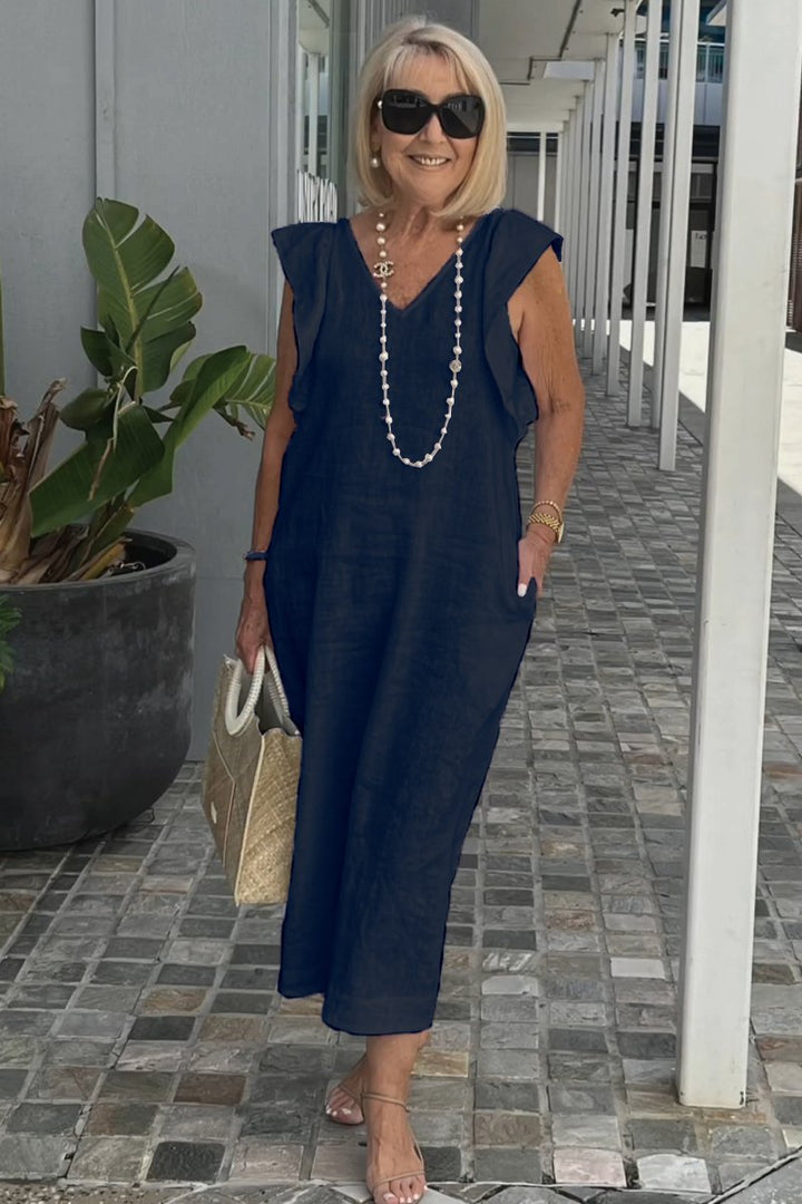 Maxi dress for women with V-neck and raglan sleeves Lune London
