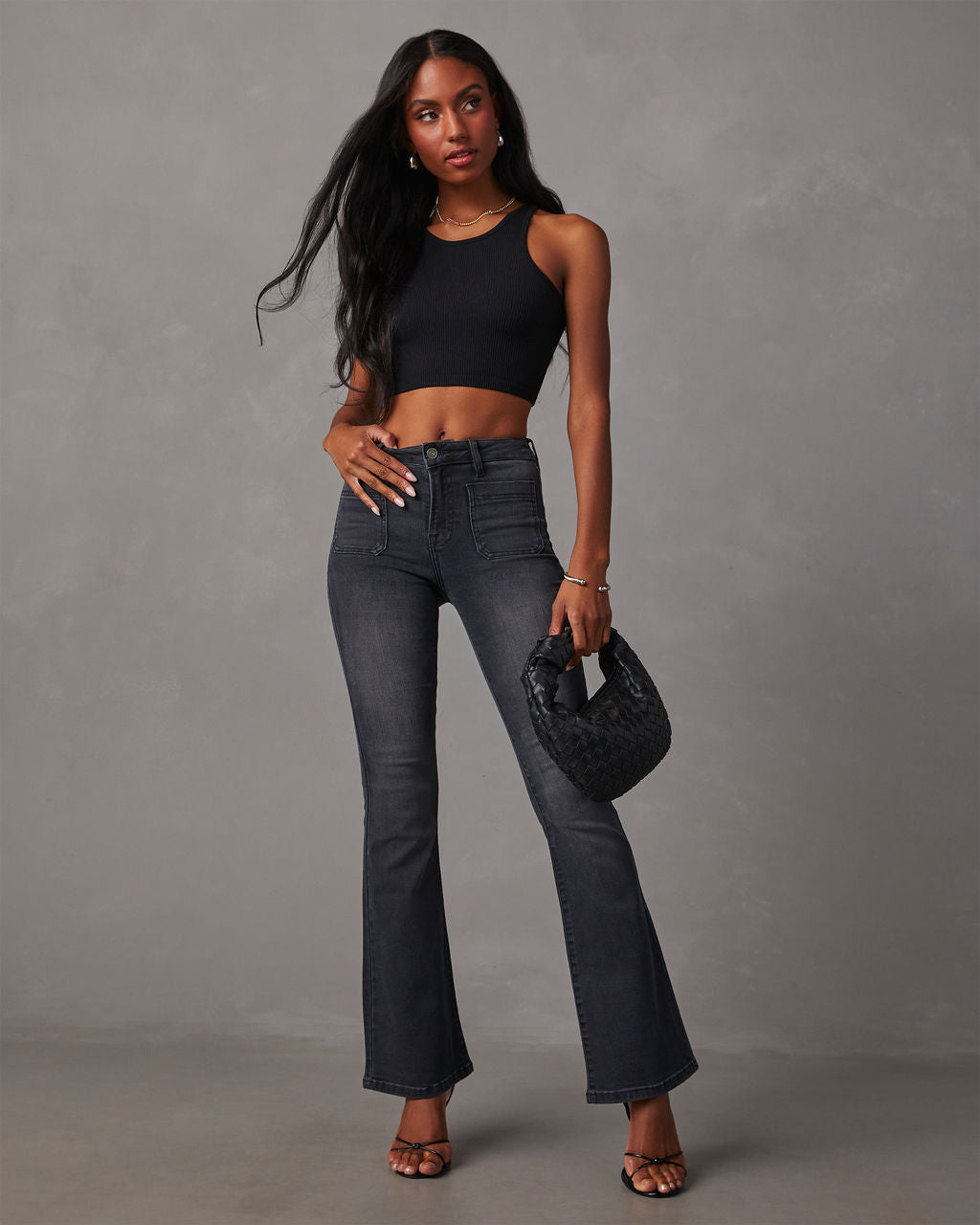 Women Flared Jeans with High Waist and Textured Denim Lune London