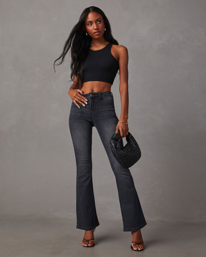 Women Flared Jeans with High Waist and Textured Denim Lune London