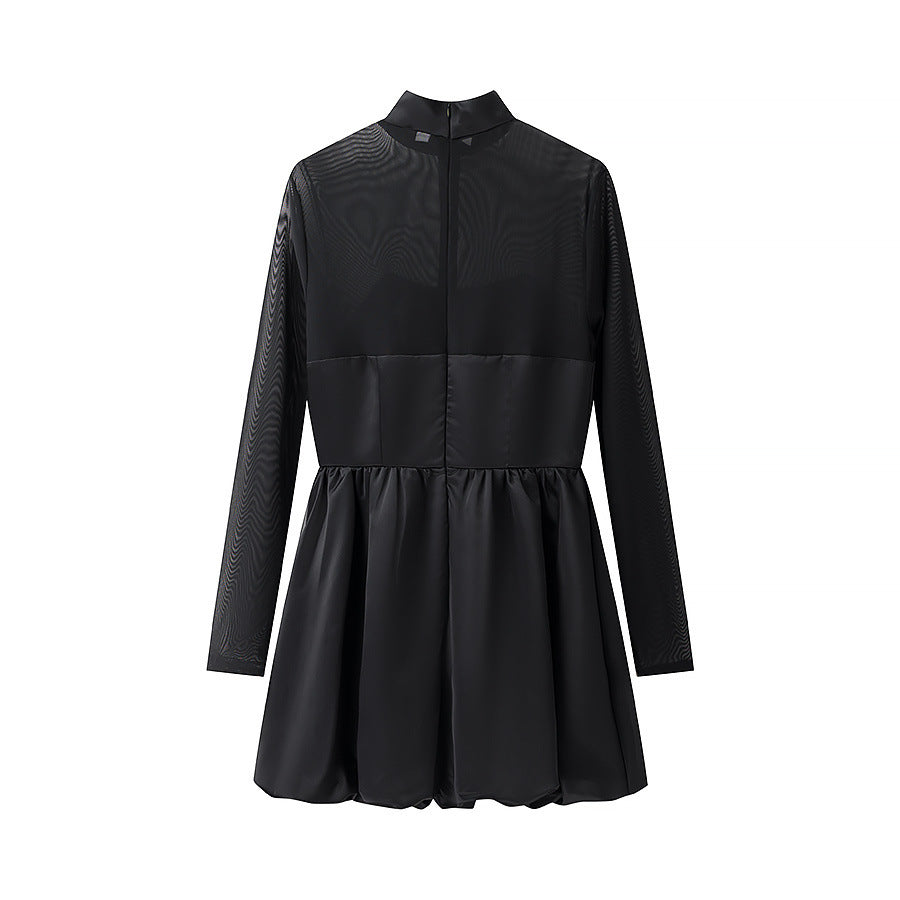 Elegant inauguration dress for women with transparent sleeves and high collar Lune London