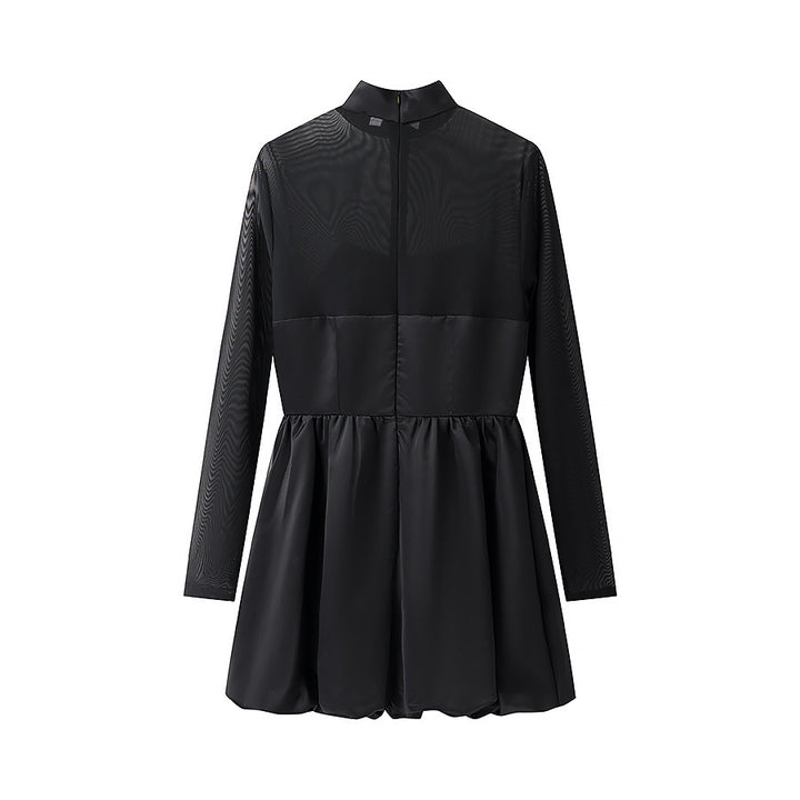 Elegant inauguration dress for women with transparent sleeves and high collar Lune London