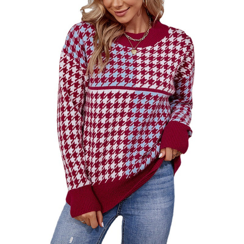 Women cozy knit sweater with a trendy checked pattern and a loose fit Lune London
