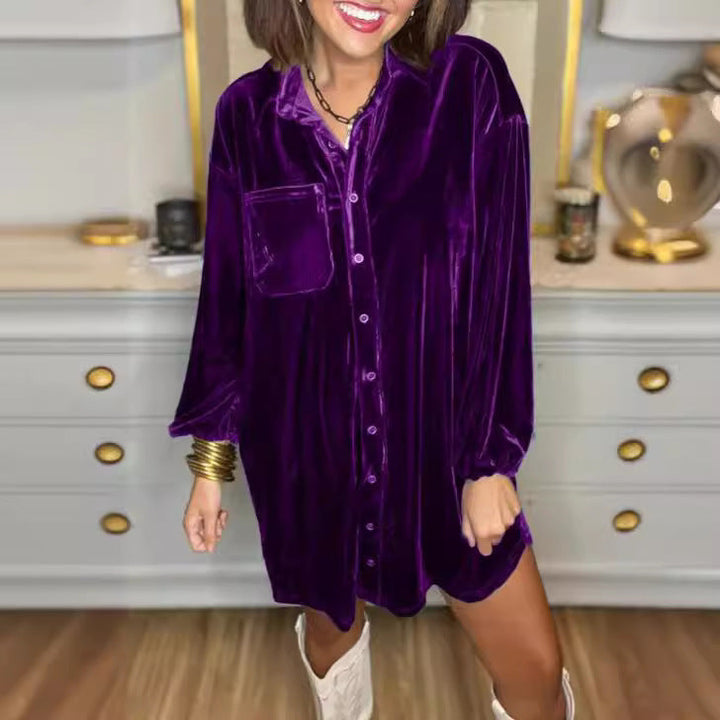 Ladies Velour Shirt Dress Lune London