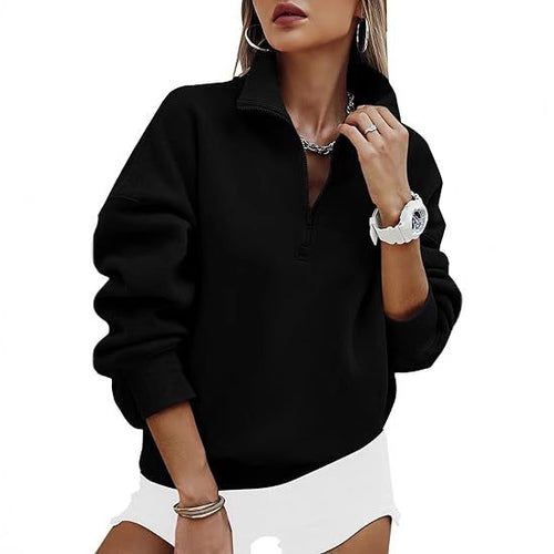 Hooded sweatshirt for women with short zip and offset shoulders Lune London