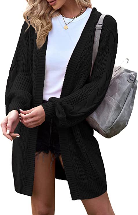 Cardigan knitted for women with voluminous sleeves and cable knit details Lune London